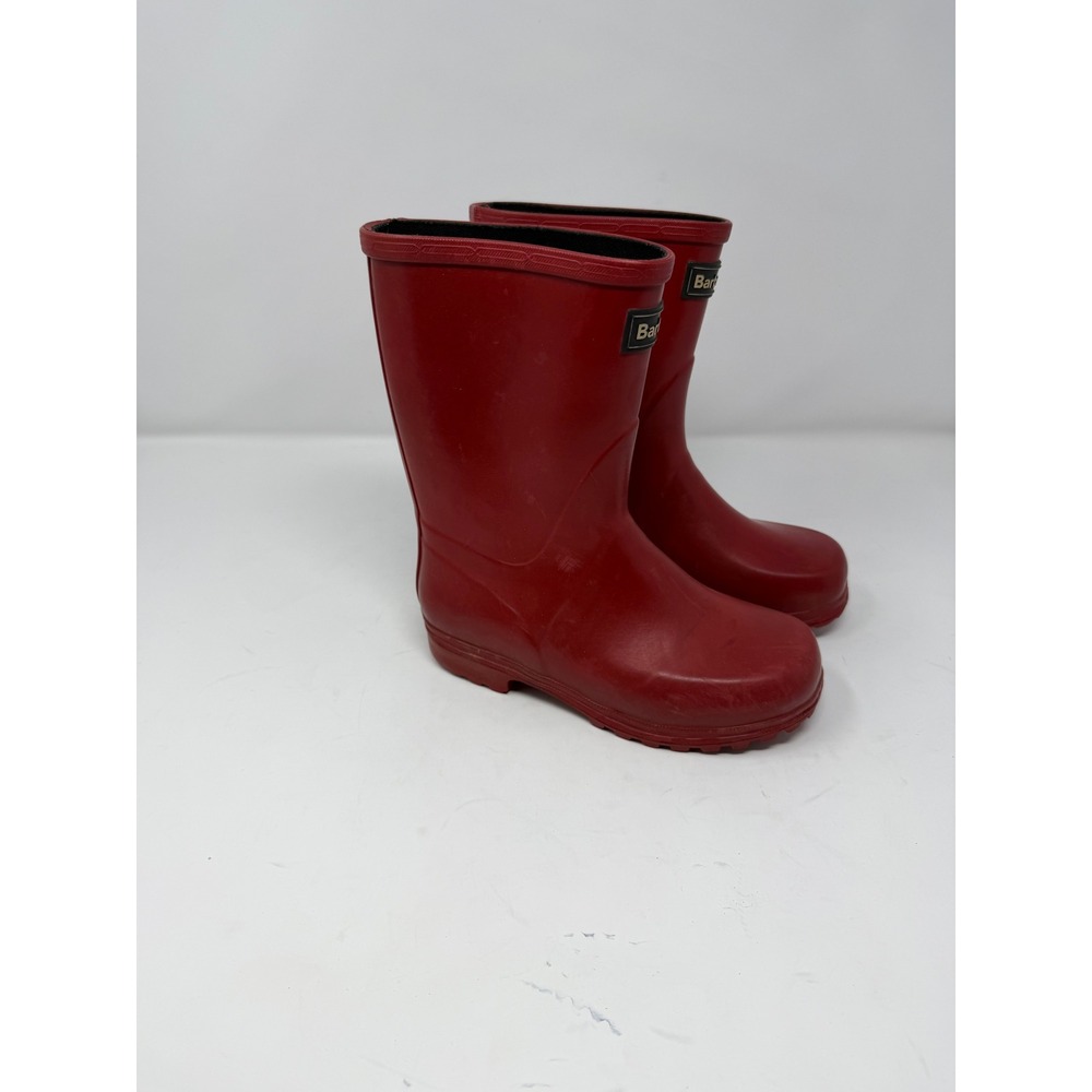 Barbour Kids Red Rubber Tartan Lining Rain Boots Wellies Unisex Size 31 EU 13 US